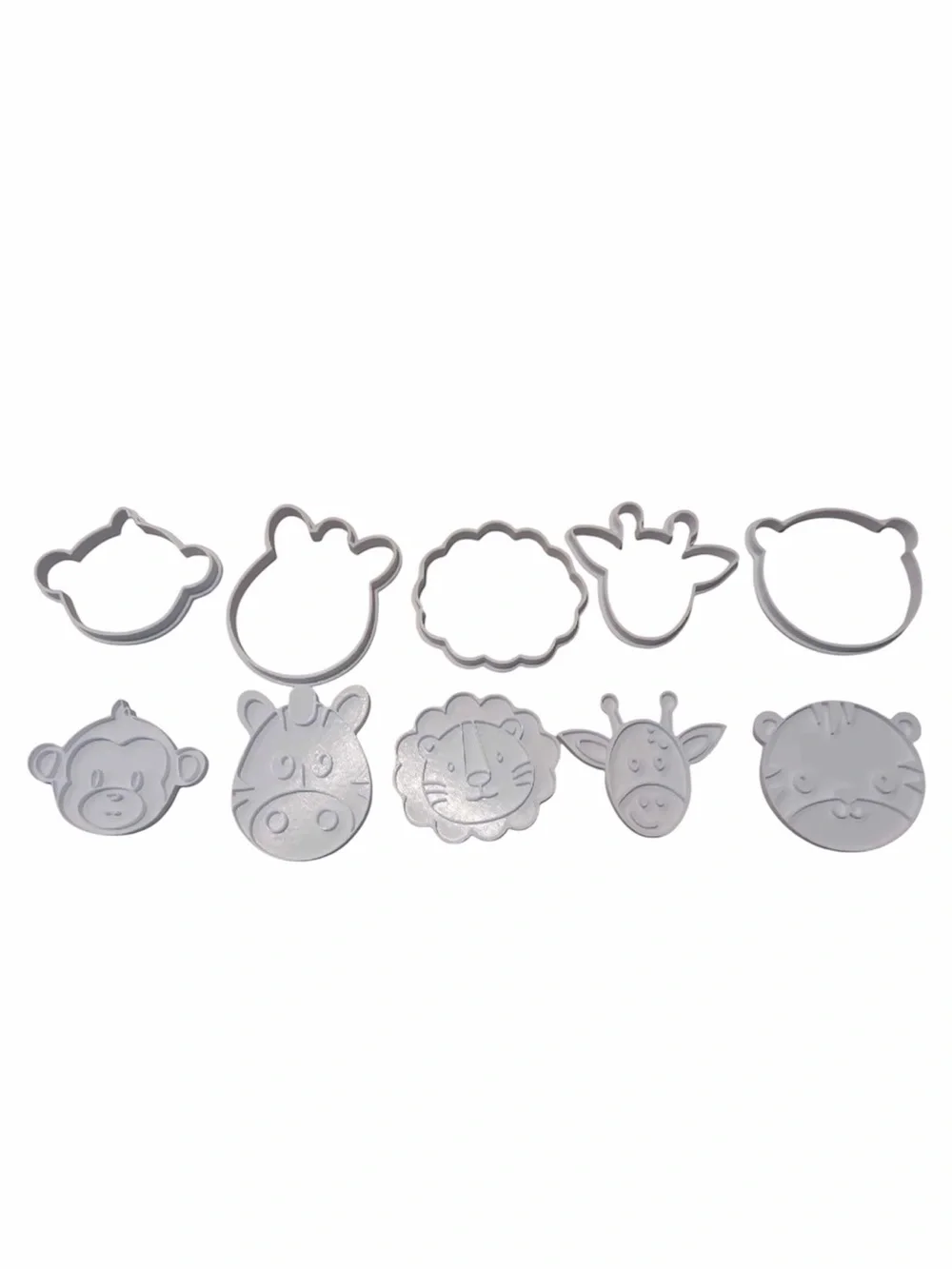 Safari Animal Cookie Cutter and Stamp Set Monkey Giraffe Lion Tiger Fondant Tool